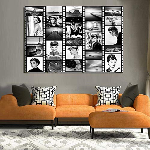 YHZSML Audrey Hepburn Cartel Blanco y Negro Arte de la Pared Pintura del Paisaje Cuadros Decoración de la Sala Casa Decoración para el hogar Mujeres Hermosas 30x40CM