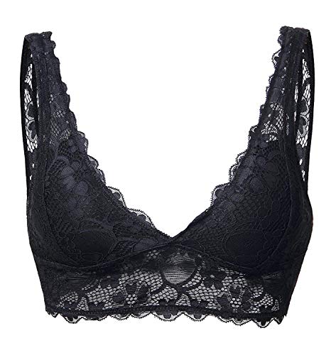 YIANNA Mujer Sujetador De Encaje con Relleno Elasticidad Sujetadores Comfort Lace Bra Top sin Aros Negro,UK-YA7120-Black-M
