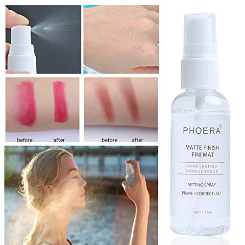 Yiitay Cosmetics Spray de maquillaje mate, spray hidratante, 3 en 1, pulverizador de imprimación y correcto, spray de fijación y acabado para cara, 50 ml, transparente