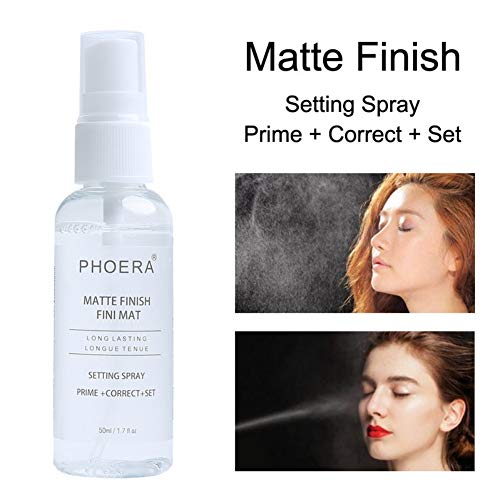 Yiitay Cosmetics Spray de maquillaje mate, spray hidratante, 3 en 1, pulverizador de imprimación y correcto, spray de fijación y acabado para cara, 50 ml, transparente