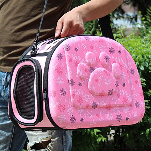 Yimidear Al Aire Libre Respirable Plegable Bolsa para Mascotas para Perro Gato Cómodo Viaje Talla Mediana Portador de Mascotas (Rosa)