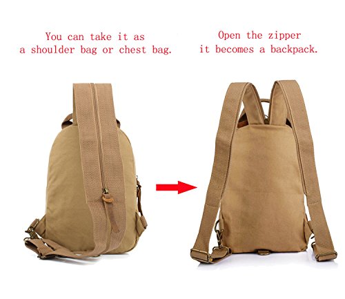 Yimidear Mujeres y Hombres Lona del Ocio Mochila Pequeña Honda Bolsa de Hombro Paquete de Pecho (caqui)