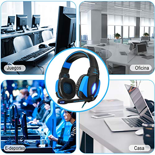 YINSAN Cascos Gaming, Auriculares Premium Stereo con Micrófono, Luz LED y Control Volumen, Diadema Acolchada y Ajustable para PS4/Xbox One X/S/PC/Laptop/Tablet