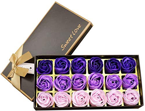 YIQI 18PCS Jabón Rose Flower - Jabón con Aroma de Flores Rose Flower - Jabón de Aceite Esencial de Plantas, Regalo para Aniversario/Cumpleaños/Boda/Caja de San Valentín (Púrpura)