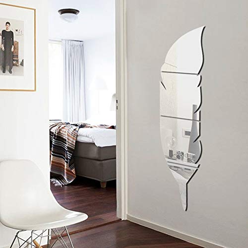 YIQI Pluma Brillante Etiqueta de La Pared Espejo, 3D Moderno Decorativo Espejo Extraíble Arte de la Pared para la Sala de Estar Dormitorio Oficina Decoración del Hogar 73x18cm