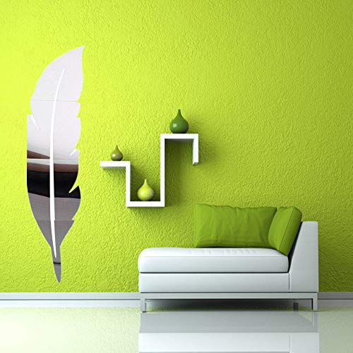 YIQI Pluma Brillante Etiqueta de La Pared Espejo, 3D Moderno Decorativo Espejo Extraíble Arte de la Pared para la Sala de Estar Dormitorio Oficina Decoración del Hogar 73x18cm