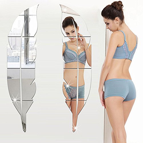 YIQI Pluma Brillante Etiqueta de La Pared Espejo, 3D Moderno Decorativo Espejo Extraíble Arte de la Pared para la Sala de Estar Dormitorio Oficina Decoración del Hogar 73x18cm