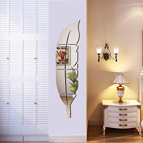 YIQI Pluma Brillante Etiqueta de La Pared Espejo, 3D Moderno Decorativo Espejo Extraíble Arte de la Pared para la Sala de Estar Dormitorio Oficina Decoración del Hogar 73x18cm