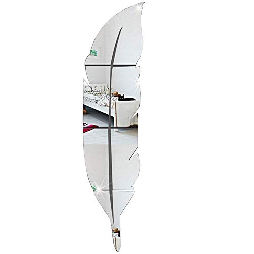 YIQI Pluma Brillante Etiqueta de La Pared Espejo, 3D Moderno Decorativo Espejo Extraíble Arte de la Pared para la Sala de Estar Dormitorio Oficina Decoración del Hogar 73x18cm