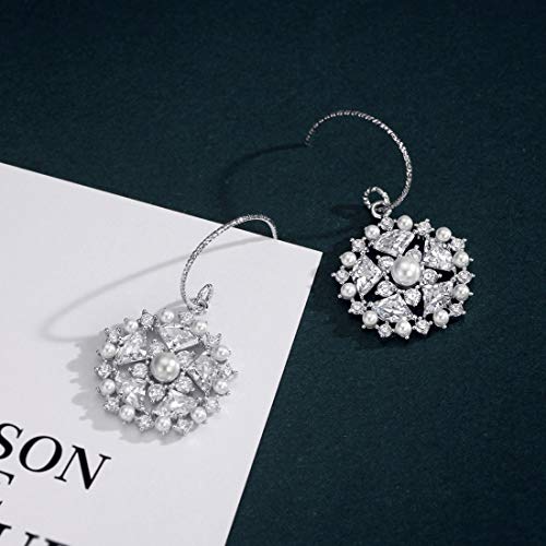 Yishi Pendientes Elegante Flor Blanco con Circonitas y Perlas Joya Original Regalo para Mujer Chica