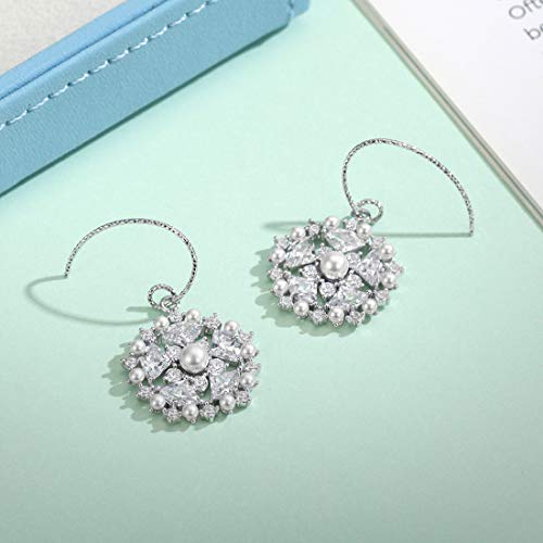 Yishi Pendientes Elegante Flor Blanco con Circonitas y Perlas Joya Original Regalo para Mujer Chica