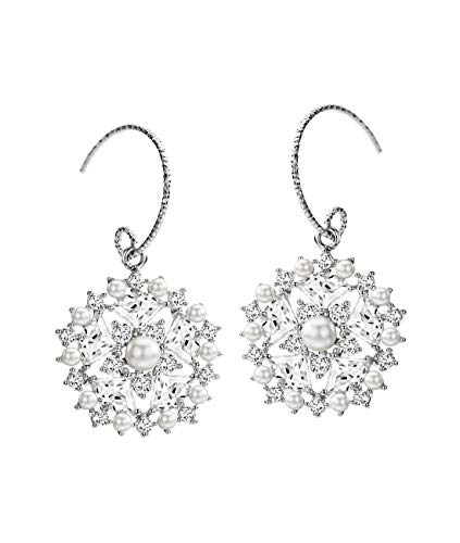 Yishi Pendientes Elegante Flor Blanco con Circonitas y Perlas Joya Original Regalo para Mujer Chica
