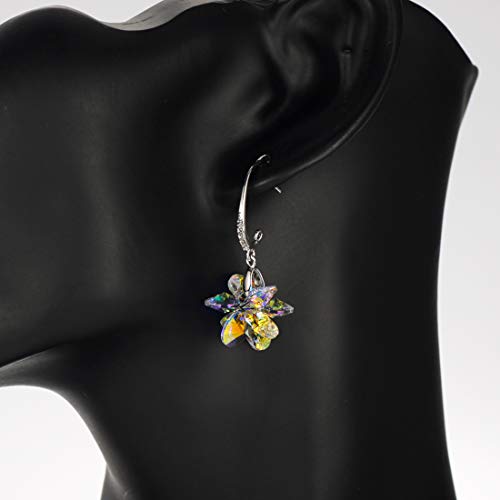 Yishi Pendientes Flor Cristal Blanco Joya Original Regalo Mujer Chica con Cristal de Swarovski