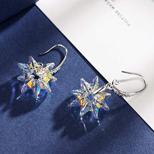 Yishi Pendientes Flor Cristal Blanco Joya Original Regalo Mujer Chica con Cristal de Swarovski