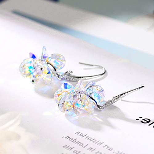Yishi Pendientes Flor Cristal Blanco Joya Original Regalo Mujer Chica con Cristal de Swarovski