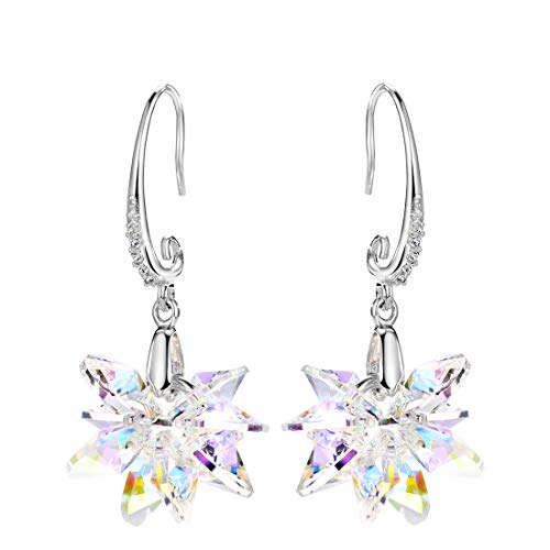 Yishi Pendientes Flor Cristal Blanco Joya Original Regalo Mujer Chica con Cristal de Swarovski