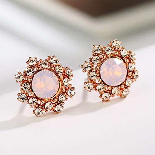 Yishi Pendientes Semental Flor con Circonitas Rosado Joya Original Regalo para Mujer Chica