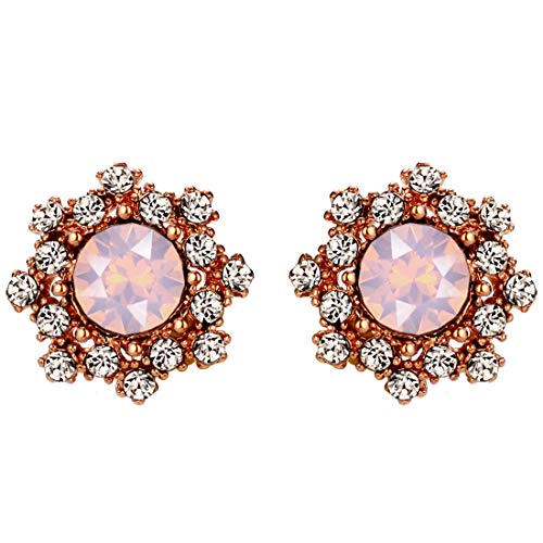 Yishi Pendientes Semental Flor con Circonitas Rosado Joya Original Regalo para Mujer Chica