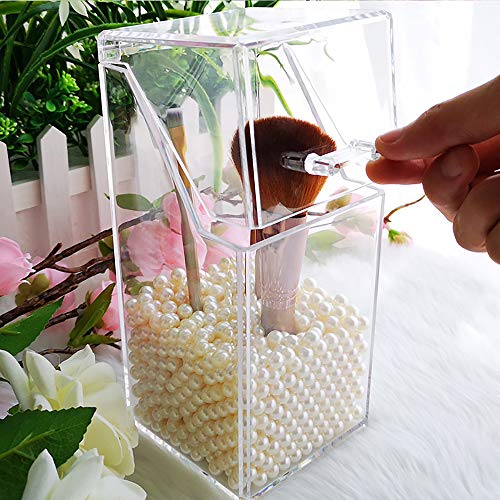 YISHI Soporte de cepillo de maquillaje, organizador de brochas cosméticas con tapa,Contenedores de brochas de maquillaje a prueba de polvo con perlas gratis
