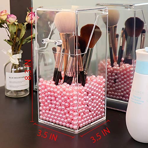 YISHI Soporte para brochas de maquillaje, organizador de brochas de maquillaje con tapa, a prueba de polvo, contenedores de brochas de maquillaje con perlas gratis