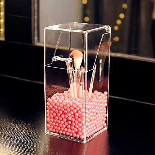 YISHI Soporte para brochas de maquillaje, organizador de brochas de maquillaje con tapa, a prueba de polvo, contenedores de brochas de maquillaje con perlas gratis