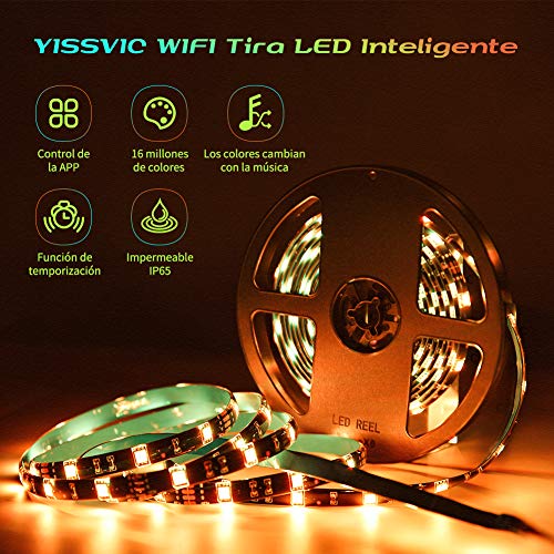 YISSVIC WIFI Tira LED Tiras de LED Inteligente 5m 5050RGB Multicolor 12V Impermeable IP65 Aplicación con ALEXA Google Home IFTTT Teléfono Control Remoto 24 Teclas