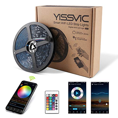 YISSVIC WIFI Tira LED Tiras de LED Inteligente 5m 5050RGB Multicolor 12V Impermeable IP65 Aplicación con ALEXA Google Home IFTTT Teléfono Control Remoto 24 Teclas