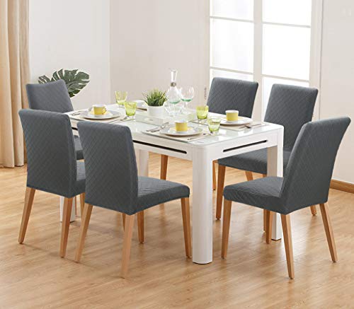 YISUN Fundas de Silla de Comedor en Jacquard, Elásticas y Modernas, Extraíbles y Lavables, Fundas de Licra para Sillas Altas 4/6 Piezas Fundas Protectoras para Sillas