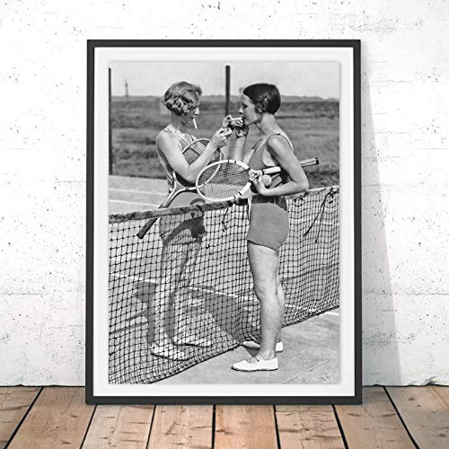 YIYEBAOFU Carteles de Arte Grandes Fumar Mujer Tenis Cartel Lienzo impresión Vintage fotografía en Blanco y Negro Imagen Familia niña habitación Pared Arte decoración50x75cm(Sin Marco)
