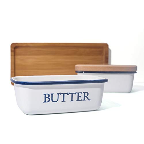 Yiyu Plato de Mantequilla - Barco Esmalte Mantequilla con Manteca de Tapa Blanca multifunción Taza de Mantequilla x (Color : White)