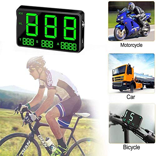 Yiyu Velocímetro GPS Velocímetro del Coche HUD Head Up Display, km/h de Velocidad de Alarma mph, Cargador USB Disponibles, for Todos los vehículos, Bicicletas x (Color : Black)