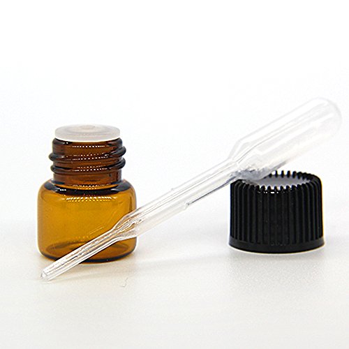 Yizhao Ambar Botellas de Aceite esencial de Vidrio Vacías 1ml,con Reductor de Orificio y Tapa,Para Aceites Esenciales, E-Líquidos,Aromaterapia,Perfumes,Masajes,Laboratorio de Química – 36 Pcs