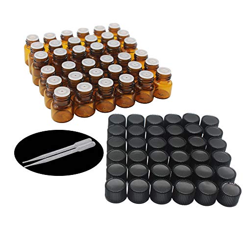 Yizhao Ambar Botellas de Aceite esencial de Vidrio Vacías 1ml,con Reductor de Orificio y Tapa,Para Aceites Esenciales, E-Líquidos,Aromaterapia,Perfumes,Masajes,Laboratorio de Química – 36 Pcs