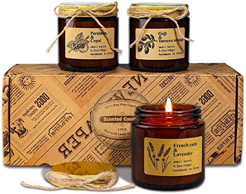 YMing Set de Regalo de Velas Aromaticas, Cera de Soja Natural Vertida a Mano, Mujeres y Hombres con Aceites Esenciales para el Alivio del Estrés y la Relajación
