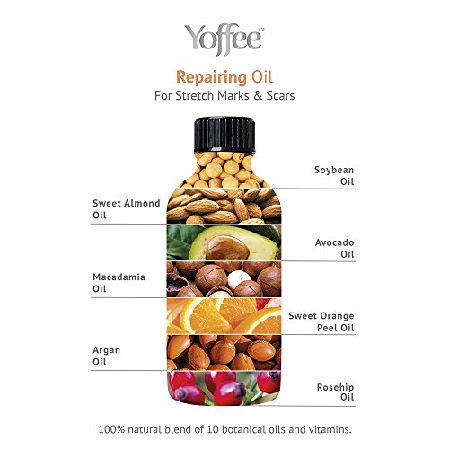 Yoffee - Aceite Reparador 100% Natural, Aceite para Masajes, Elimina Estrías y Cicatrices, Apto para Mujeres Embarazas y Lactancia, Libre de Parabenos y Sulfatos, Vegano, 100ML