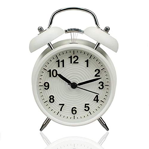 Yonzone - Reloj despertador con doble campana, de 7,6 cm, con función de batería, reloj despertador mecánico con esfera estereoscópica, luz nocturna, no hace tickets y silencioso, color blanco