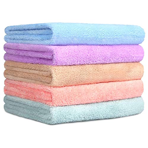 Yoofoss Juego de 5 Toallas de Microfibra Toalla de Mano en Vellón de Coral 35 * 75cm Toallas de Secado Rápido Livianas y Altamente Absorbentes para Piscina, SPA y Gimnasio.