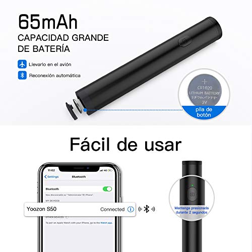 Yoozon Mini Palo Selfie, Bluetooth Selfie Stick Giratorio para Selfies y Videos, Extensible Monopié con Control Remoto Bluetooth, Ajustable para Smartphone como iPhone, Samsung, Huawei, Xiaomi etc.