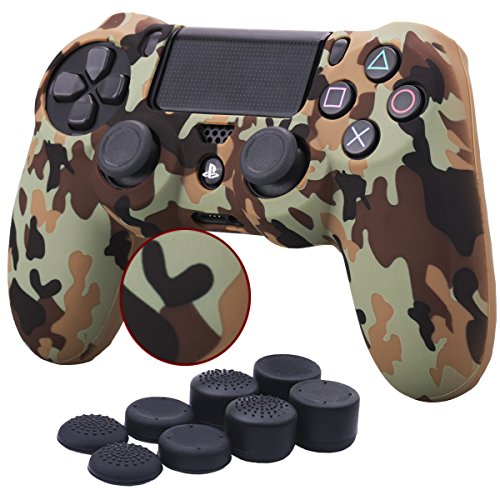 YoRHa Transferencia de agua camuflaje de impresión silicona caso piel Fundas protectores cubierta para Sony PS4/slim/Pro Mando x 1 (Desierto) Con PRO los puños pulgar thumb gripsx 8