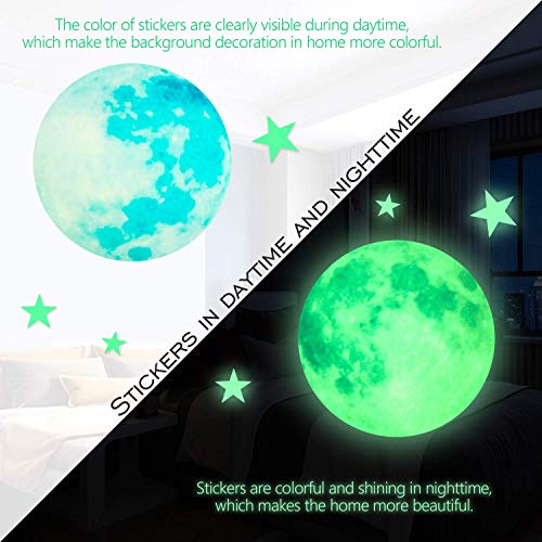 Yosemy Luminoso Pegatinas de Pared Luna y Estrellas, Fluorescente Decoración de Pared para Dormitorio de Niños, DIY Decoración de la Habitación para Chico Niña Bebé, Casa Interior Mural, 222 Pzas