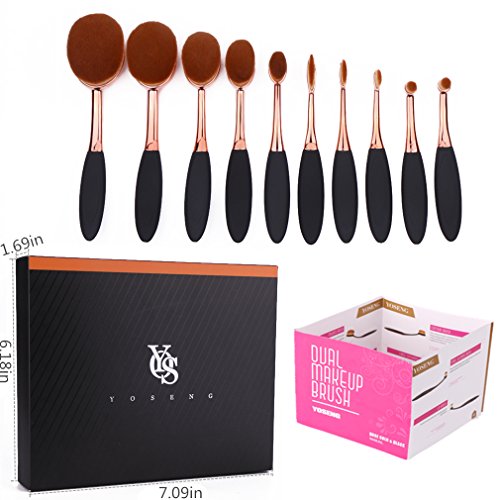 Yoseng YS 010yashuannobox Yoseng - Conjunto de brochas de maquillaje de base en polvo ovalados, ,  10PCS Black,  rosa dorado, 1 uds. por paquete, 10.00[set de ]