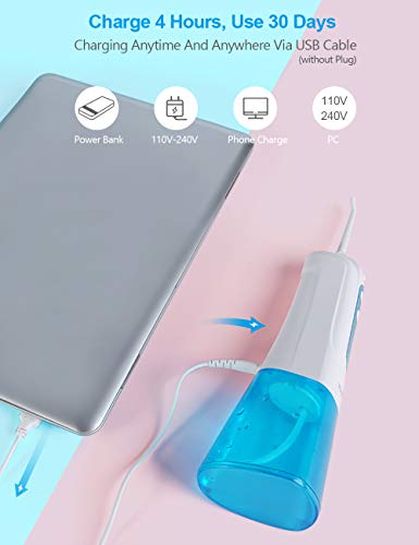 YOUNGDO Irrigador Bucal Portátil 300ML, Irrigador Dental Profesional IPX7 Impermeable USB Recargable, 4 Modos de Limpieza y 4 Boquillas Giratorias para Cuidado de Higiene Dental