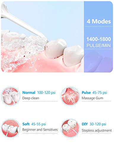 YOUNGDO Irrigador Bucal Portátil 300ML, Irrigador Dental Profesional IPX7 Impermeable USB Recargable, 4 Modos de Limpieza y 4 Boquillas Giratorias para Cuidado de Higiene Dental
