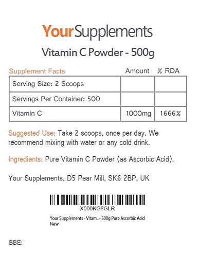Your Supplements - Polvo de Vitamina C - 500g Ascorbic Acid