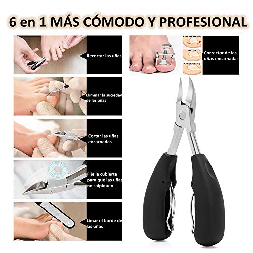 Yoyika Alicates de Uñas 6 en 1 Cortauñas Profesional, Tenazas Pinzas para Uñas Gruesas y Duras, Corrector de Uñas de Pie, Lima y Levantador de Uñas, Juego de Herramientas de Manicura y Pedicura