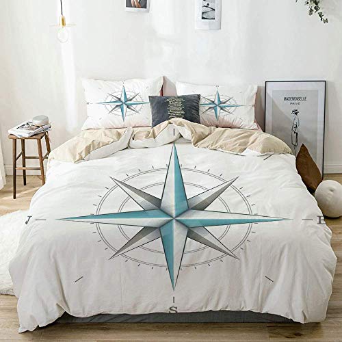 Yoyon Juego de Funda nórdica Beige, Diagrama Antiguo de Rosa de los Vientos para direcciones cardinales Eje de la Tierra, Juego de Cama Decorativo de 3 Piezas con 2 Fundas de Almohada