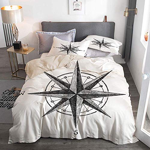 Yoyon Juego de Fundas nórdicas Beige, Marinero Dibujado a Mano Windrose con Instrucciones Completas North South West East, Juego de Cama Decorativo de 3 Piezas con 2 Fundas de Almohada
