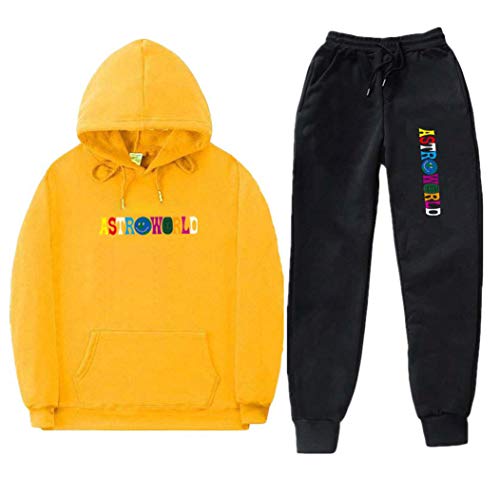 YuanDian Hombre Mujer Astroworld Wish You were Here Sudaderas con Capucha 2 Piezas Set Forro De Terciopelo Pullover + Jogging Pantalone Deportivos Juvenil Chandal 2# Amarillo + Negro L