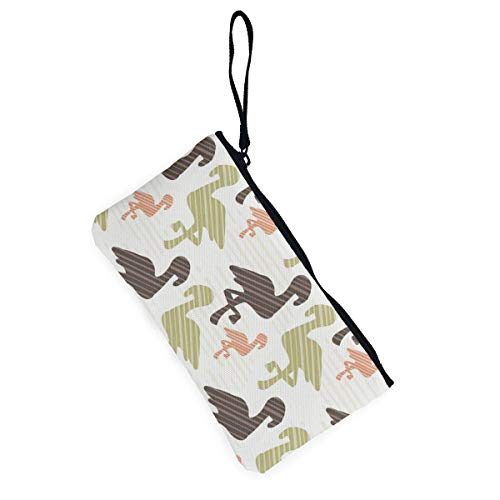 Yuanmeiju Verde, marrón y Rosa, Naturaleza, Flamenco, Silueta, Lindo, Lona, ​​Cambio, Moneda, Billetera, Bolsa, Bolsa, Cremallera, Monedero, Correa de muñeca, Maquillaje, Estuche de lápices