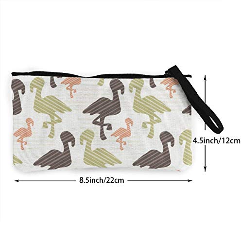 Yuanmeiju Verde, marrón y Rosa, Naturaleza, Flamenco, Silueta, Lindo, Lona, ​​Cambio, Moneda, Billetera, Bolsa, Bolsa, Cremallera, Monedero, Correa de muñeca, Maquillaje, Estuche de lápices